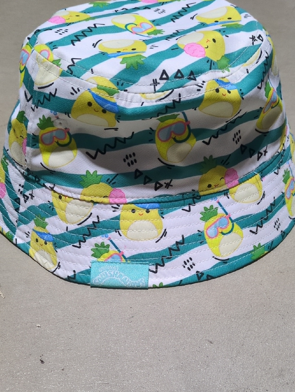 Squishmallows Bucket Hat for Kids with Pineapple Print - White & Teal